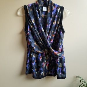 CAbi Black Print Flaunt Wrap Top 3077, Small